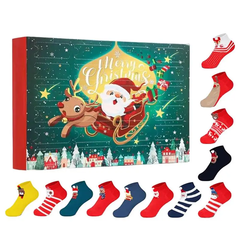 

2024 Christmas Advent Calendar 24 Days Christmas Calendar Countdown Contains 12 Pairs of Socks For Christmas Holiday Gifts