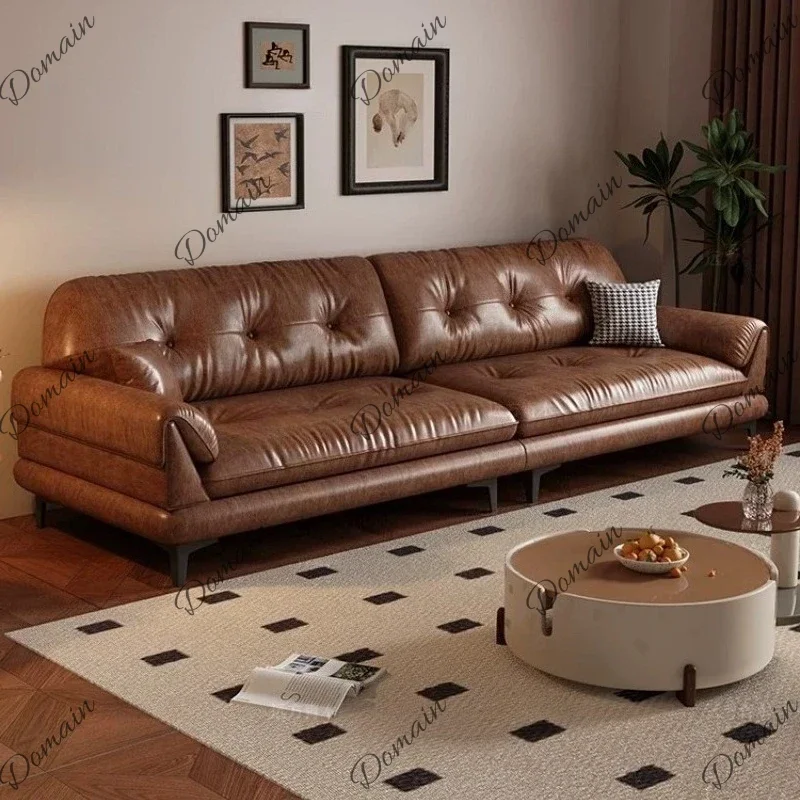 New Vintage Style Leather Sofa Living Room Sofas Recliner Nordic Oversized Reading Couch Bedroom Luxury Loveseat Home Furniture
