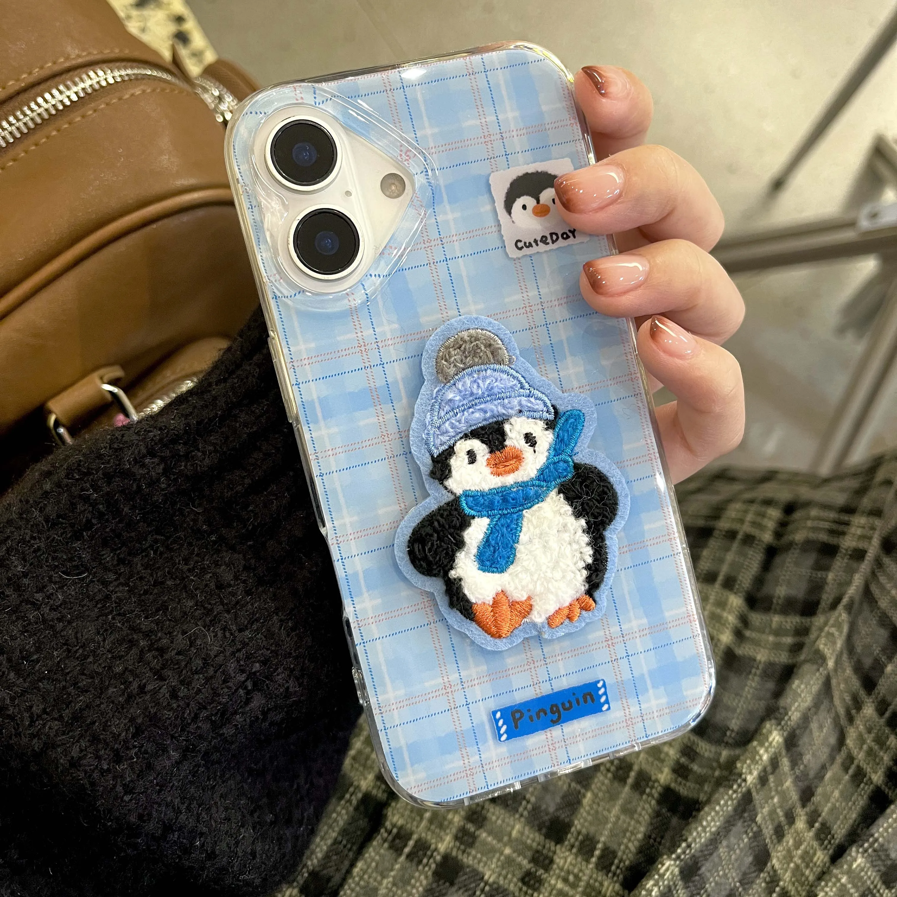 

Милый плюшевый 3D пингвин ins мультяшный чехол imd для задней крышки для iphone 15 16 pro max 11 12 13 14 pro max защитный чехол для телефона
