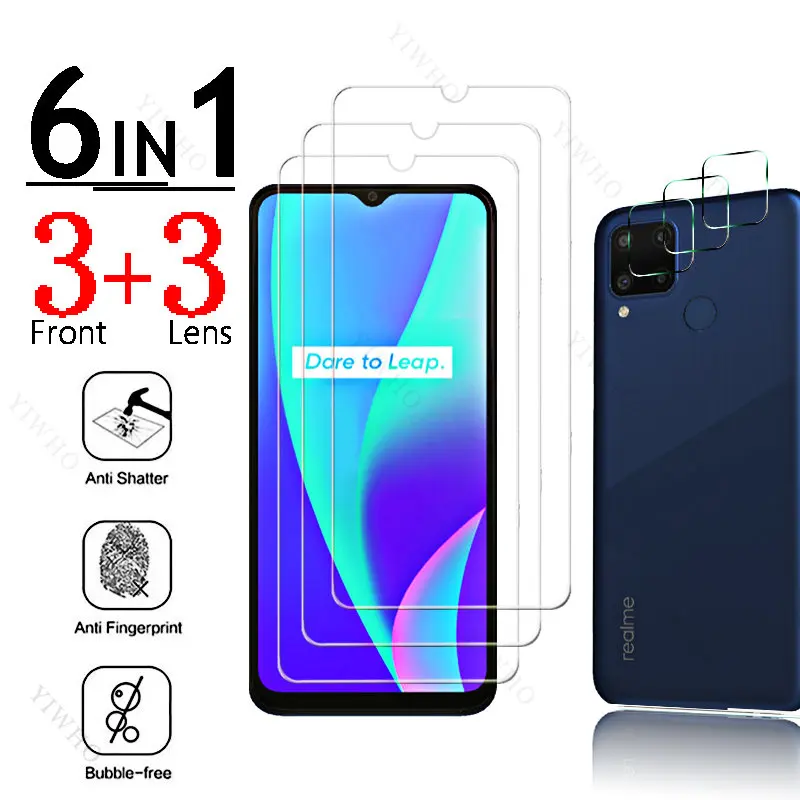 Стекло с полным покрытием для Realme C15, разблокировка по отпечатку пальца для Realme C 15 RMX2180, 6,5 дюйма, защита экрана, защитный стальной объектив камеры