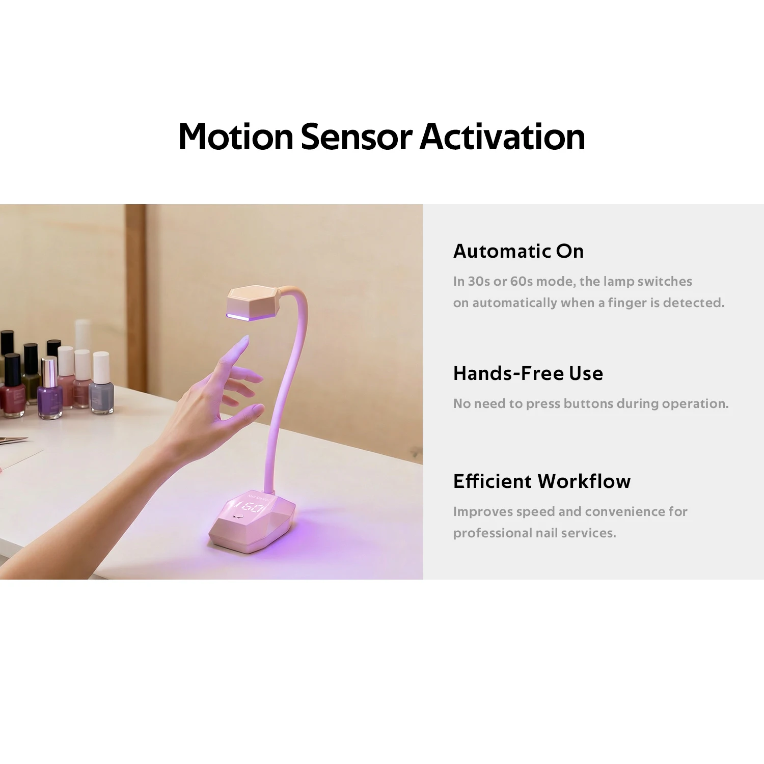 Flash Cure Gel Nail Polish 360 Foldable Smart Sensor USB Portable Cordless Gooseneck UV LED Nail Lamp view 3