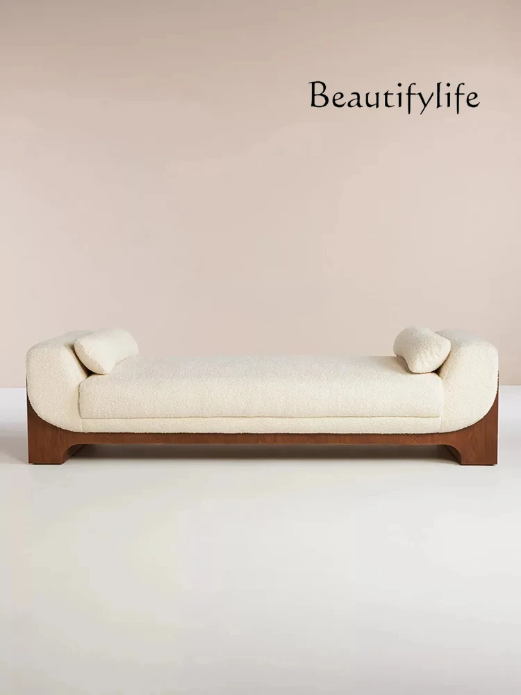 الشمال جميع الصلبة الخشب صوف الضأن النسيج السرير البراز الحد الأدنى كريم الأبيض بهو شقة صغيرة أريكة موبليس دي لا سالا #4