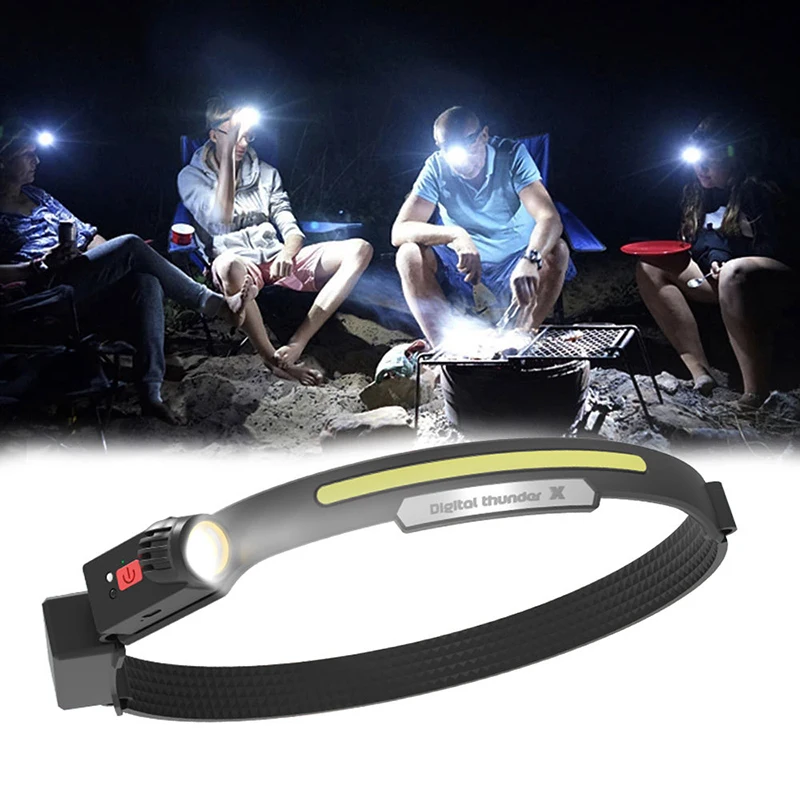 Lampe frontale LED Rechargeable à faisceau large avec capteur de mouvement pour adultes, accessoires de Camping, lampe torche étanche