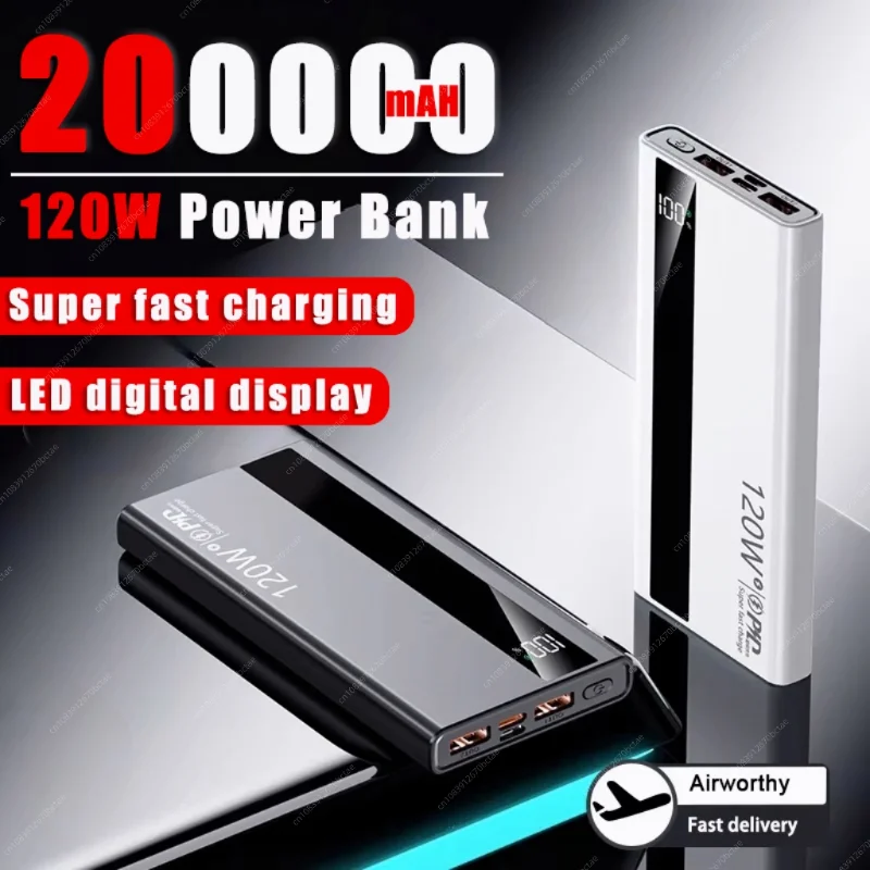 200000mAH 120W Power Bank Super Fast Charging Battery High Capacity Digital Display Power Bank For iphone Xiaomi Samsung