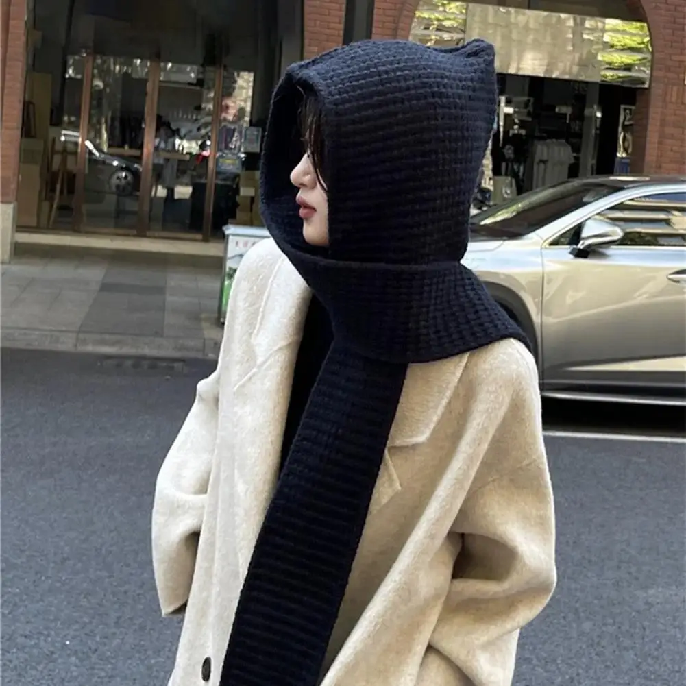 Cozy Winter Scarf Reversible Hooded Scarf Windproof Knit Hat with Scarf for Outdoor Photography Thick Headwear with Ear