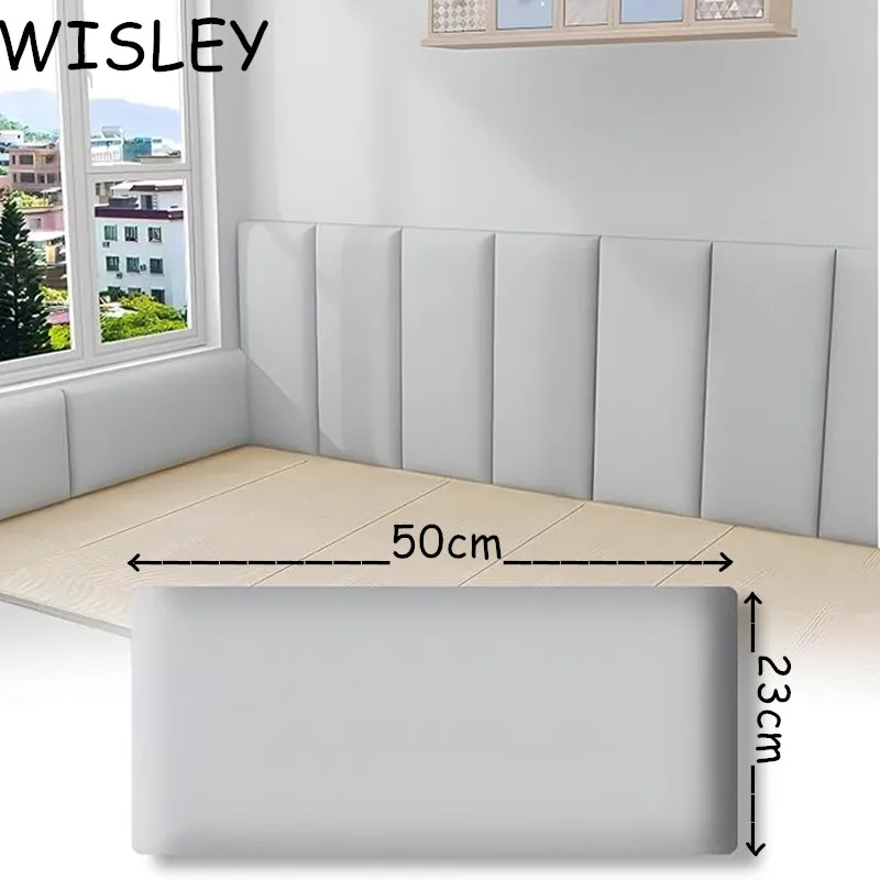 

3D Soft Wall Panel for Safe Anti-Collision Wall Pad Self Adhesive Leather Rectangular Peel and Stick Headboard for Kids Bedroom