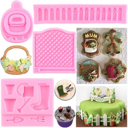 Garden Picket Fence Silicone Molds Flower Basket Fondant Molds Cake Decorating Tools Chocolate Mould Candy Resin Clay Moulds