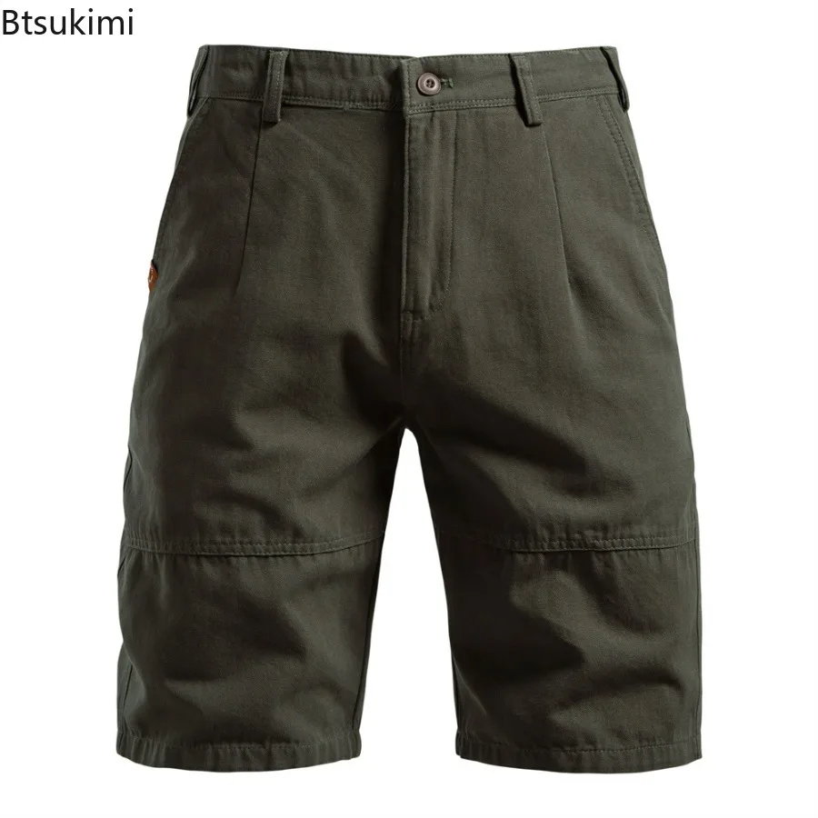 2025 New Summer 100% Cotton Shorts Men Solid Color Elastic Waist Short Pants High Quality Casual Business Social Men's Shorts