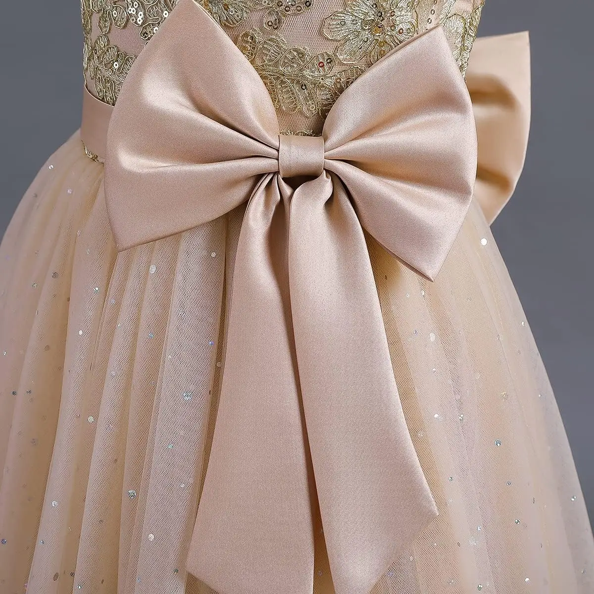 فستان ماكسي طويل من الدانتيل مزين بالترتر للأطفال فستان فتاة الزهور لحفلات الزفاف الأولى للأميرة فستان رسمي للحفلات