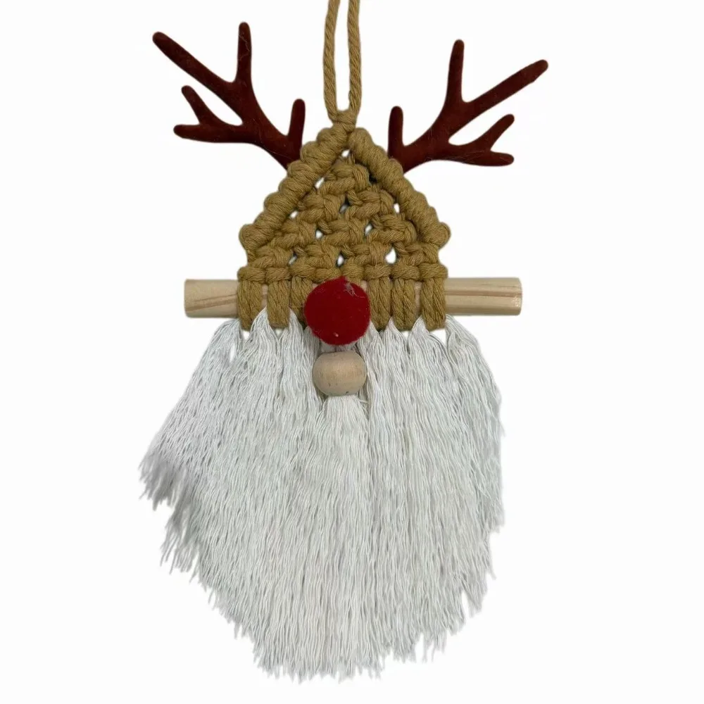 Bohemian Style Wall Decorative Tapestry Santa Claus Deer Macrame Wall Hanging Wall Art Tassel Christmas Tree Tapestry