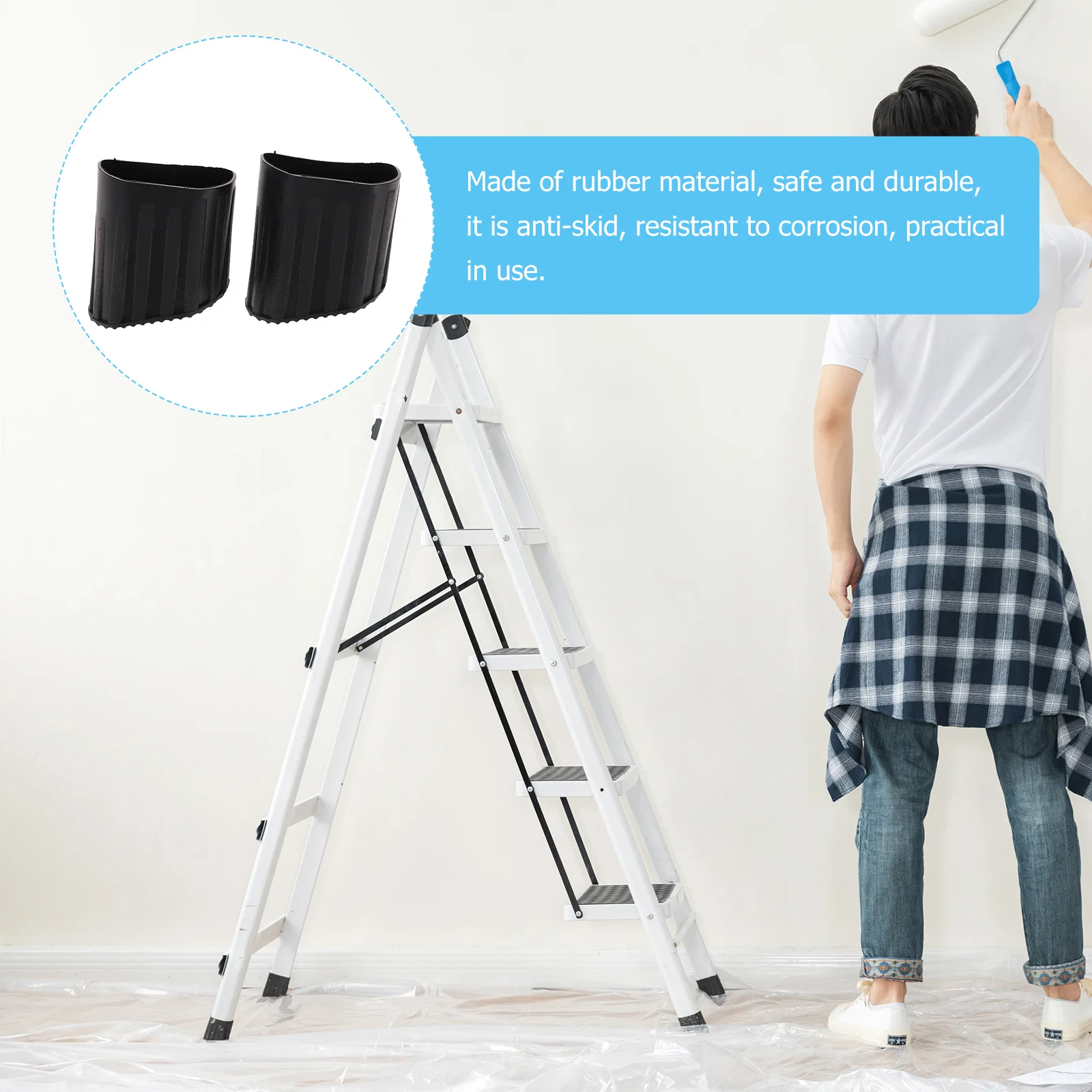 

4pcs Ladder Feet Covers Non-slip Black Rubber Leg Protectors 25x43 Durable Square Foot Pads Telescoping Stairs Anti-skid