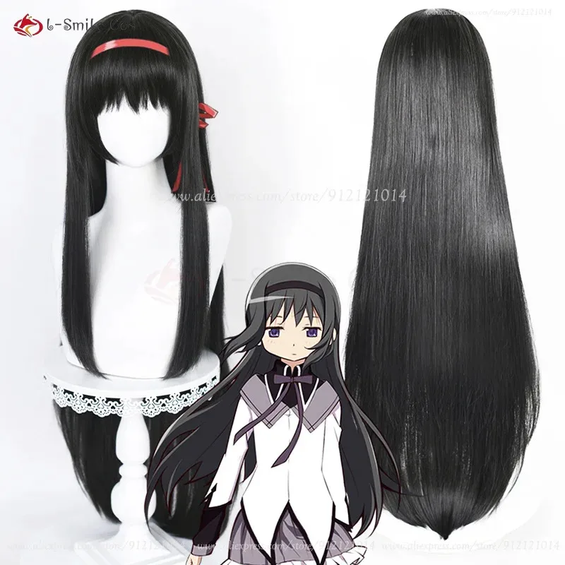 

ss13Anime Akemi Homura Cosplay 90cm Long Black Twisted Braid Hair Halloween Women Party Wigs + Wig Cap