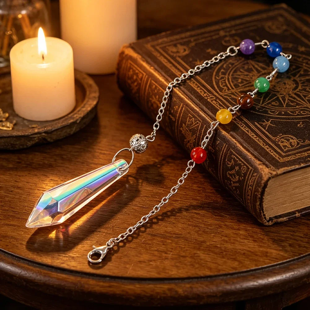 Chakra Pendulum Crystal Suncatcher Hanging Natural Stone Bead Icicle Pendant Divination Dowsing Boho Witchy Car Window Decor