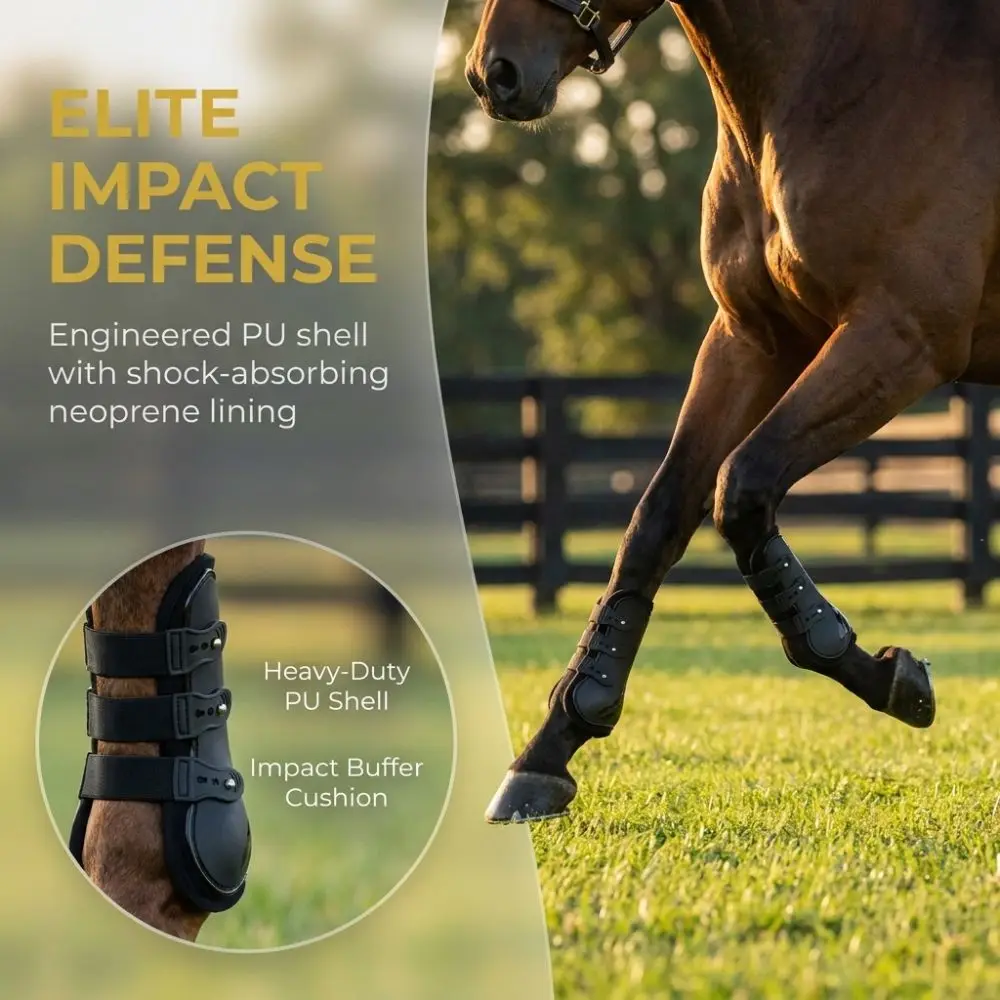 Durable PU Shell Ice Boots for Horses Neoprene Lining Black Horse Tendon Boots Buffer Function Open Straps Leg Protection Boots