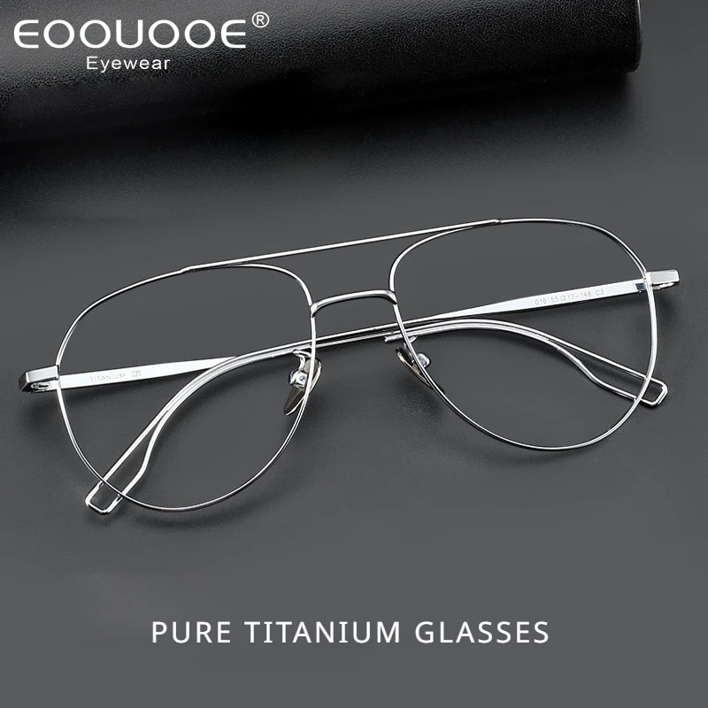 Fashion Retro Pilot Double Bridge Glasses Ultra Light Pure Titanium Eyewear Optical Prescription Frames Man Big Size Glasses 016