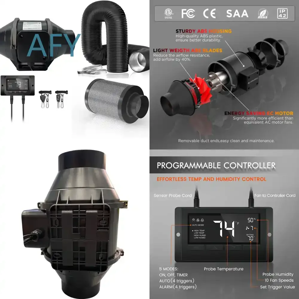 For Smart 4 Inch 6 Inch Duct Fan Carbon Canister Filter Kit Home Use ETL CE ROHS FCC Certified Air Ventilation System Exhaust