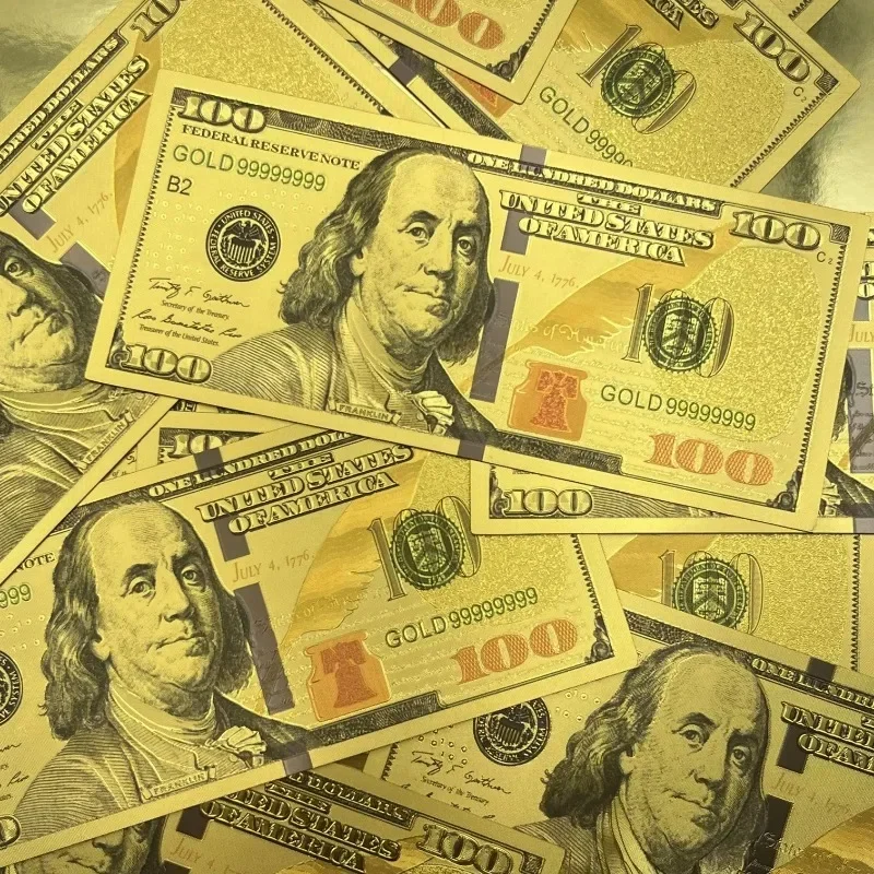 20/50/100 قطعة USD 100 دولار 24k الذهب احباط الذهبي USD 100 دولار فواتير وهمية ورقة المال الأوراق النقدية الحرف
