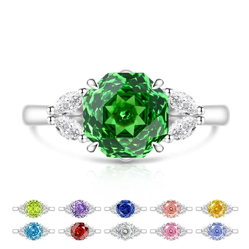 New rose-cut 925 sterling silver plated with white gold ring - fashionable and simple jewelry featuring high-carat diamonds