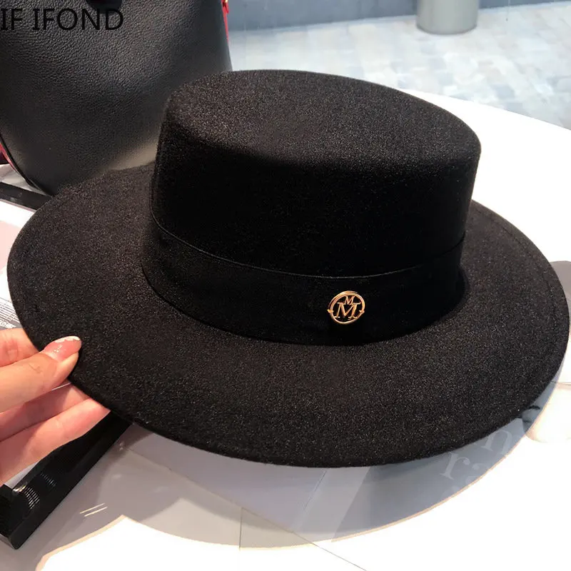 Fedora Hats for Women Flat Top Fashion Elegant Bowler Dress Caps Panama Church Wedding Ribbon Band Hat Men Felt Jazz Hat