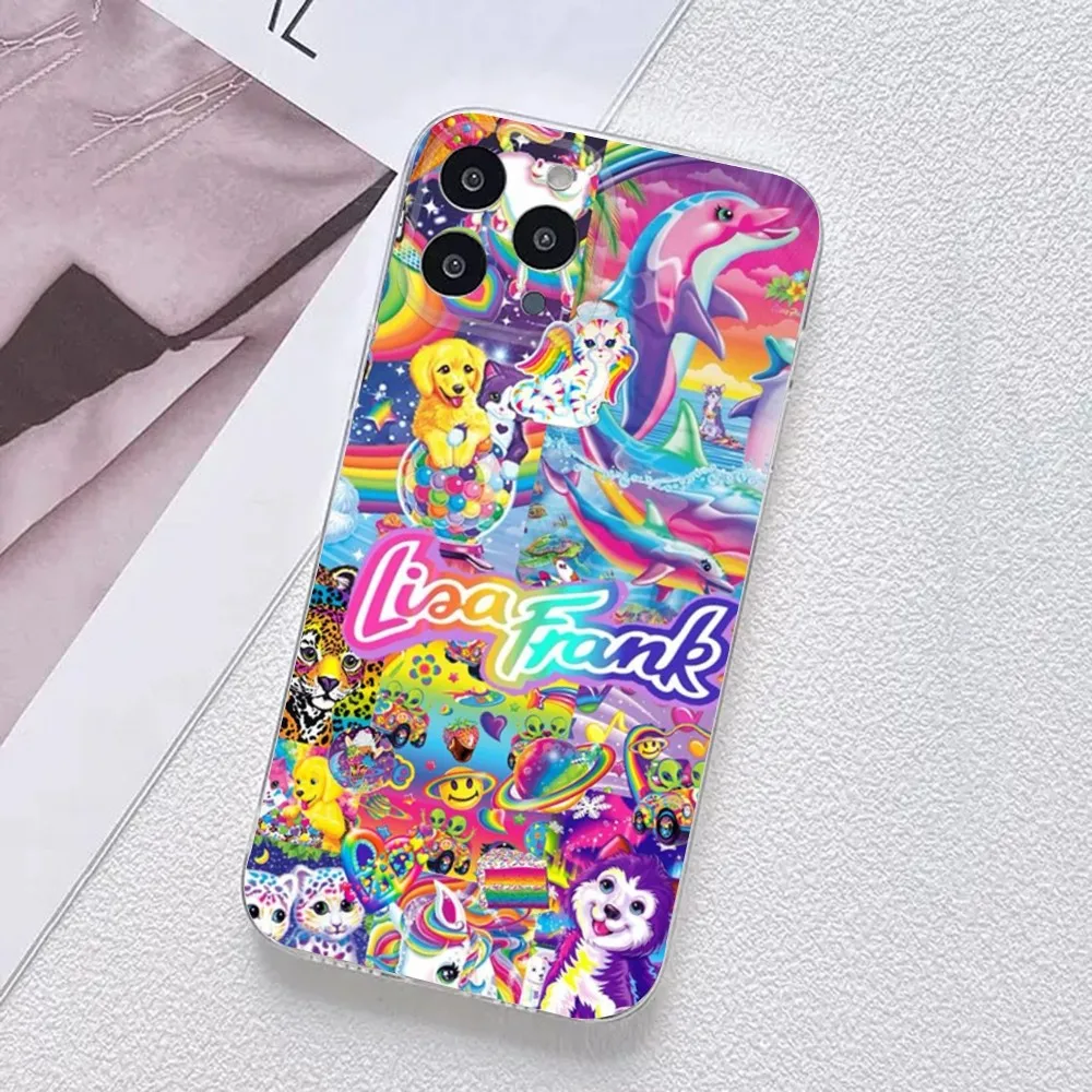 L-Lisa Frank Art Phone Case For iPhone 11,12,Mini,13,14,15,Pro,XS,Max,X 8,7,6s,Plus,5,SE,XR Transparent Shell