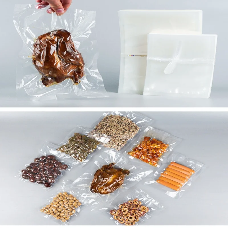 

200PCS High Clear Open Top Flat Vacuum Plastic Bag DIY Food Meat Fish Fruit Self-Sealing Snack Fresh Keeping Storage Pouches