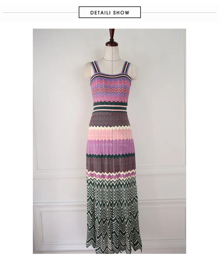 Brand S 2024 Stretchy Knitted Midi Dress for Women, Multi Color Patchwork Pleated Bodycon High Quality Skirt