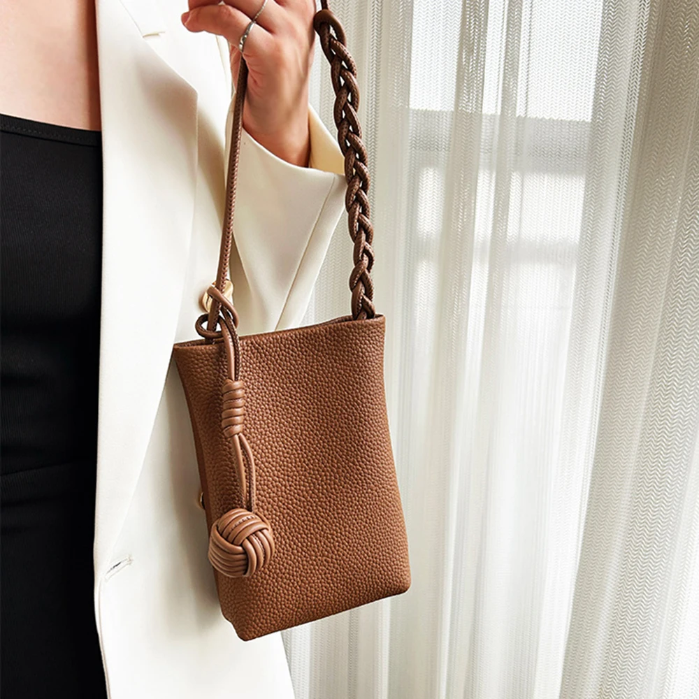 Echt leder kleine Frauen Umhängetasche benutzer definierte Initialen hand gewebte Ball Telefon Schulter tasche personalisieren Name Dame Mini Beutel Geldbörse – Detail 20
