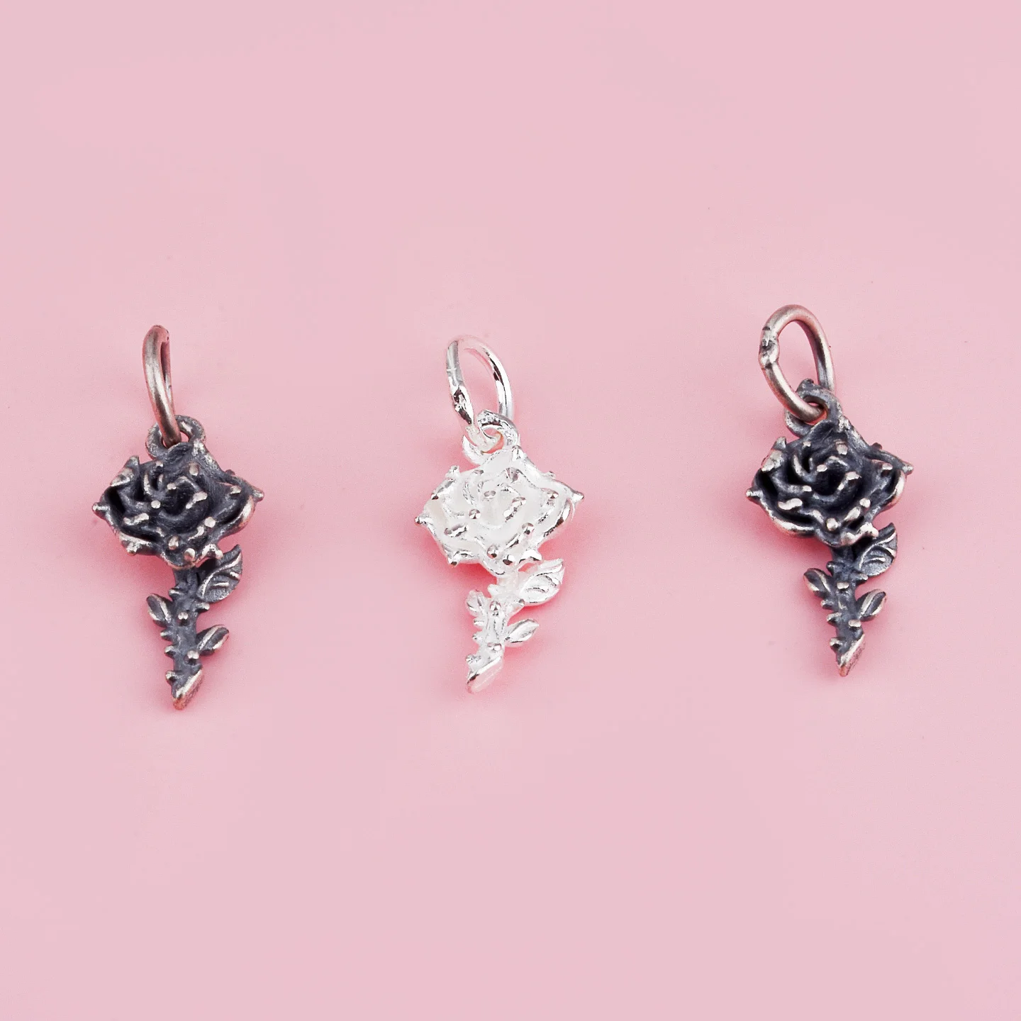 S925 sterling silver barbed rose pendant handmade rope beaded DIY bracelet necklace accessories