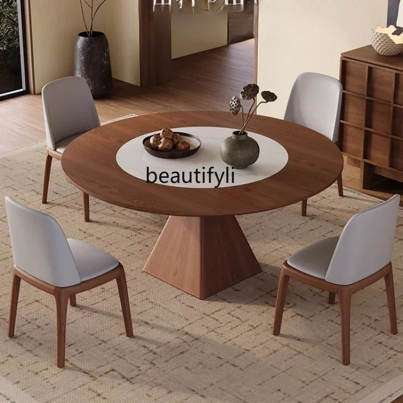 

xzzE Встроенный поворотный стол из шифера, комбинация обеденного стола и стула из массива дерева, вращающийся круглый стол из скандинавского ясеня