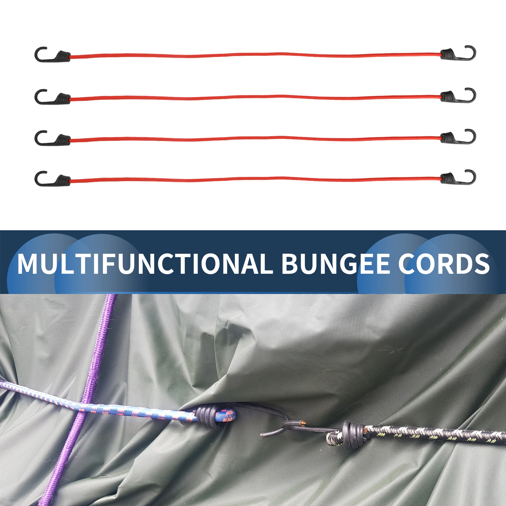 X Autohaux Multifunctional Elastic Luggage Rope 100cm Adjustable Bungee Cords Red 4 Pcs