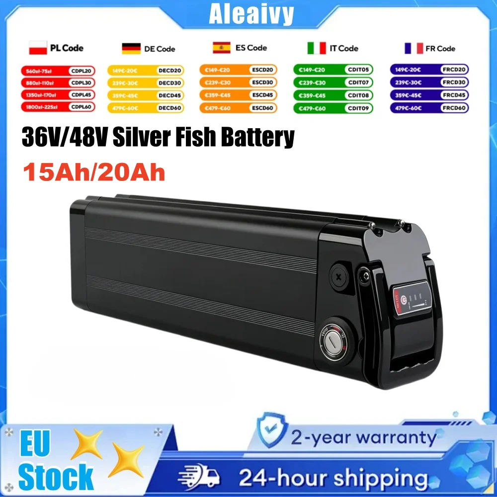 48V 20Ah 15Ah 18650 Lithium-Akku mit integriertem BMS, wiederaufladbarer E-Bike-Akku mit Ladegerät für Silverfish 250W-1000W Bafang Motor Kit