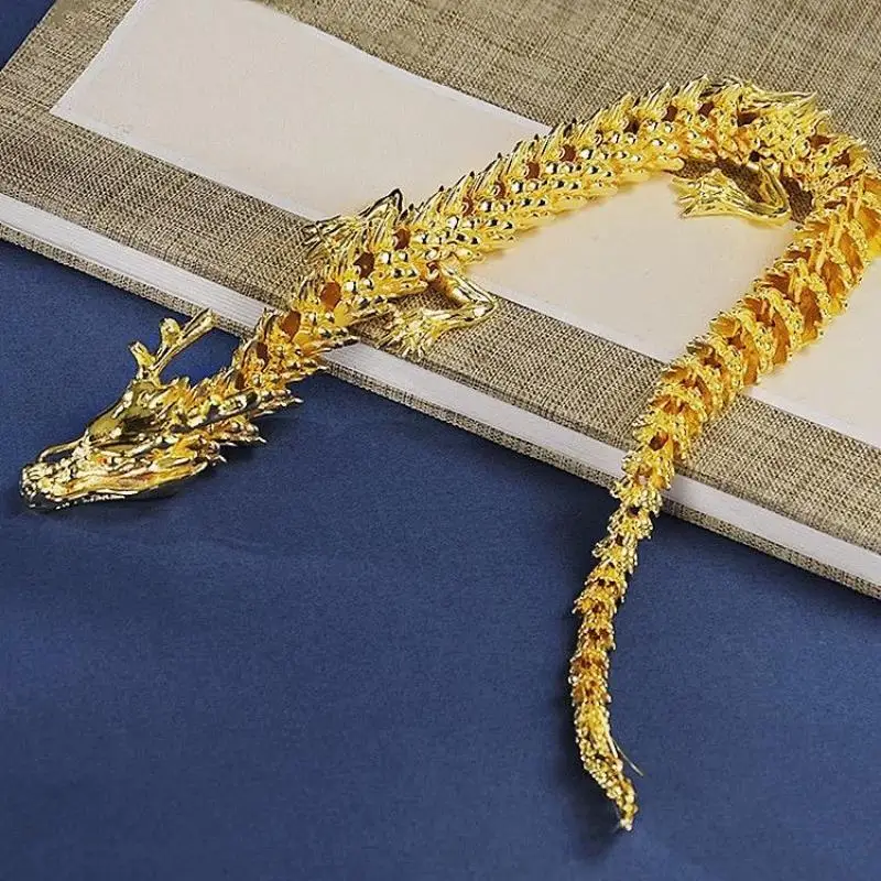 3D alloy golden dragon statue with movable limbs - home desktop decoration, symbol of power and good luck
