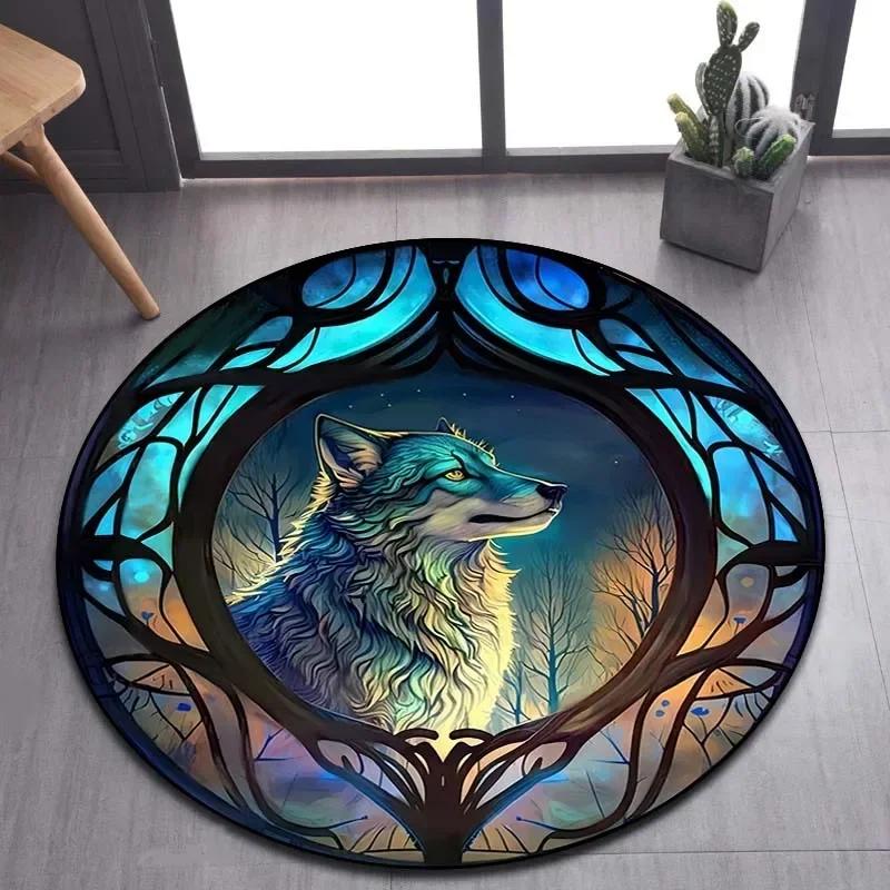 Viking Valknut Yggdrasil Tree of Life Round Area Rug,Carpet Rug for Living Room Bedroom Sofa Playroom Decor,Non-slip Floor Mat