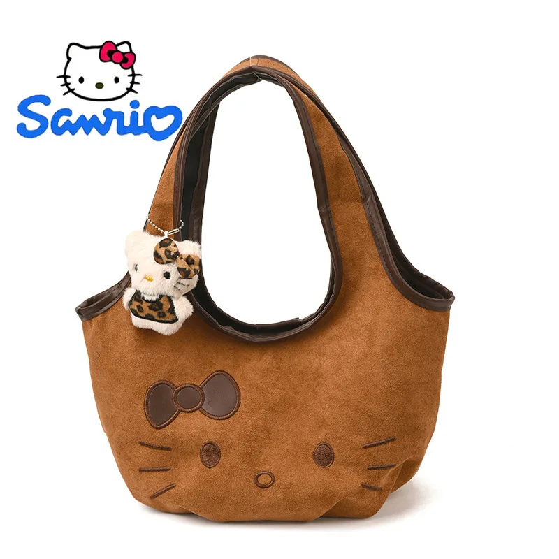 

Hello Kitty Luxury Purse Handbag for Women Embroidery Suede Cute New Elegant Versatile Shoulder Bag Daily Use Stylish Accessory