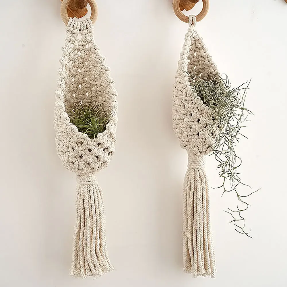 Hand Made Rope Woven Flower Planter Wall Hanging Wicker Rattam Basket Garden Vine Pot Plants Holder Garden Pots Wall Planter