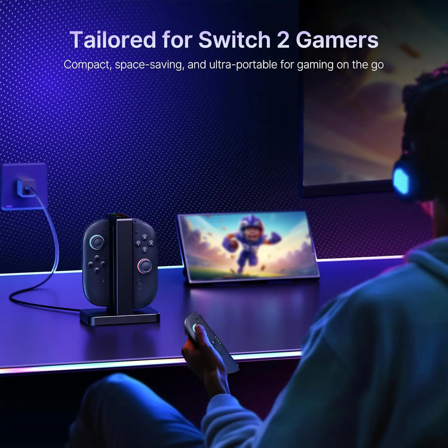 شاحن تحكم معزز لجهاز نينتندو سويتش 2، قاعدة شحن للتحكم Joy Con مع تنبيهات صوتية ومؤشر شحن #6