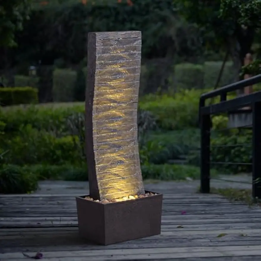 Curved Waterfall Fountain With Glow And Gentle Sound