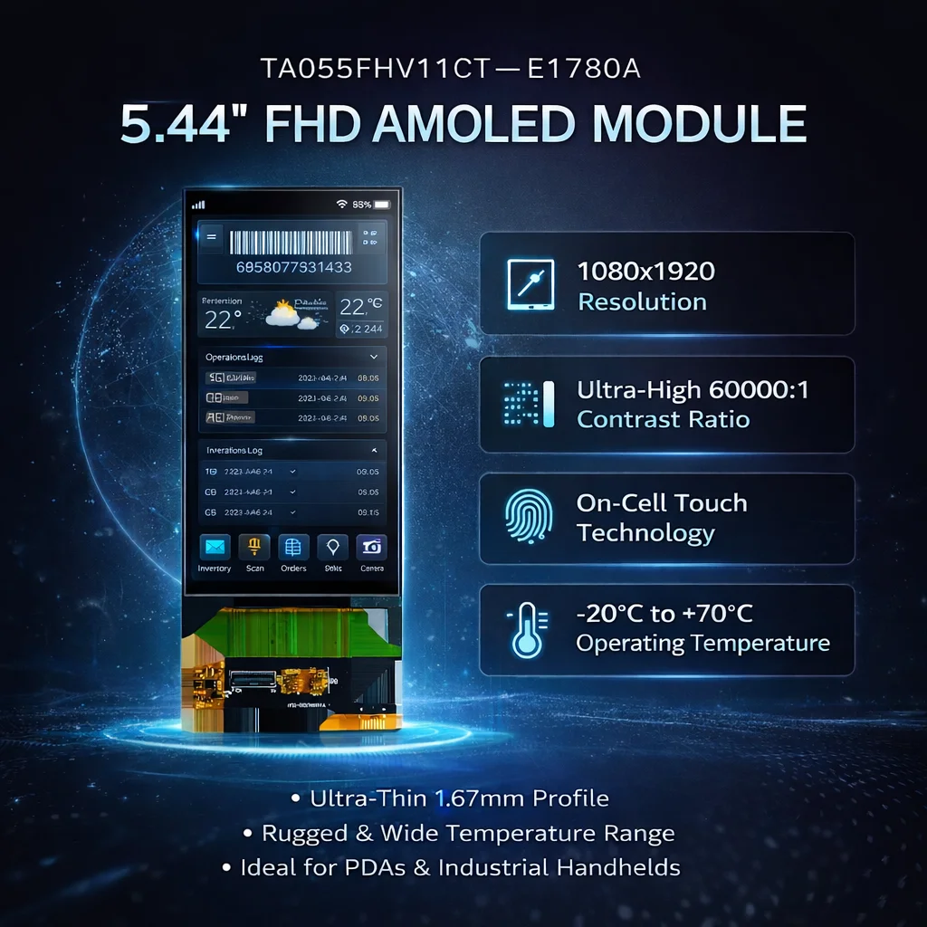 5.5 Inch 1080x1920 Resolution AMOLED Display Module With On-Cell MIPI Interface For Industrial PDA And Rugged Handheld Terminals