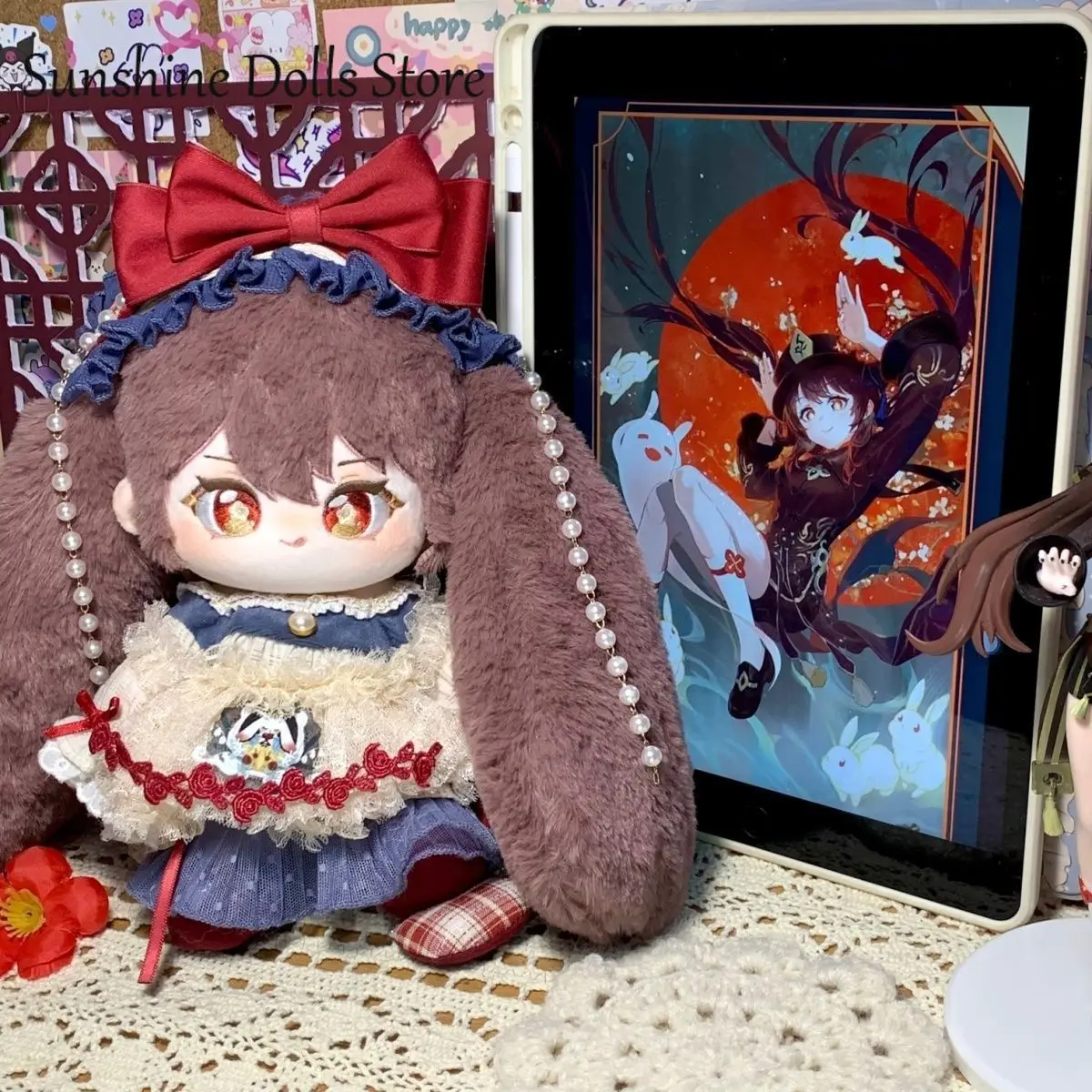 20cm mignon Anime fille Hu Tao Genshin Impact coton poupée corps dessin animé en peluche peluche Cosplay figurines peluche cadeau d'anniversaire
