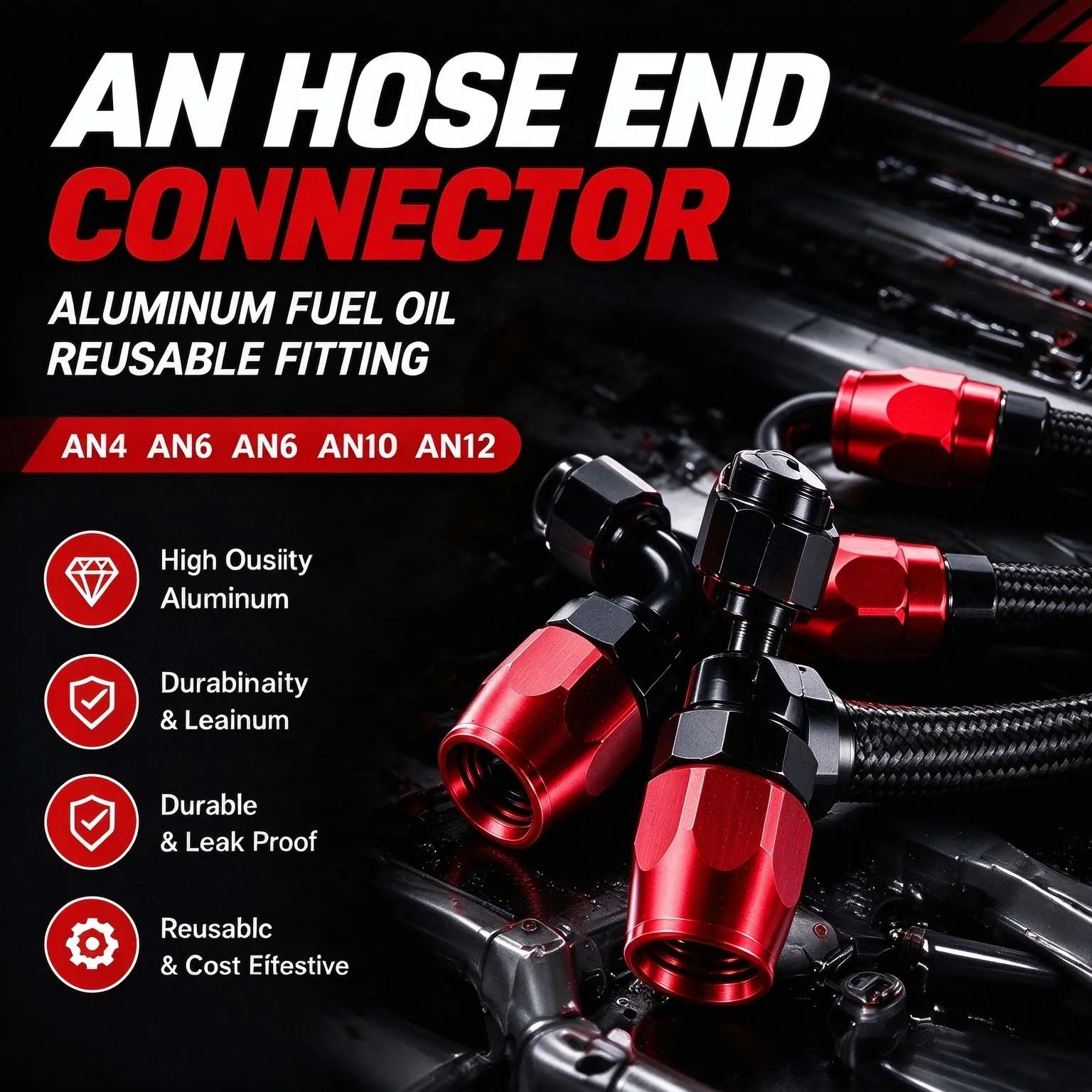 AN4 AN6 AN8 AN10 AN12 Hose End Connector Aluminum Fuel Oil Reusable Fitting 0 45 90 180 Degree Rotatable Adapter