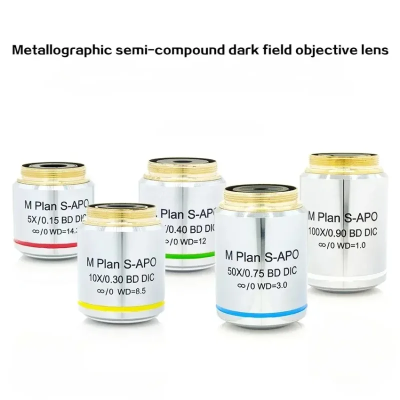 Bright Dark Field DIC Objective Lens for Metallographic Microscope Plan Semi-apochromatic 5X 10X 20X 50X 100X M26 Thread