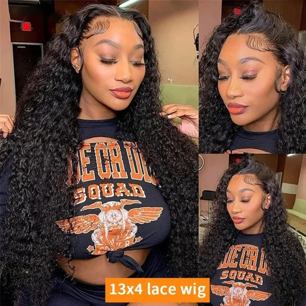 13x4 Black Deep Wave HD Transparent Lace Frontal Wig 32 Inch Curly Lace Front Glueless Wigs For Women Water Wave Synthetic Wigs