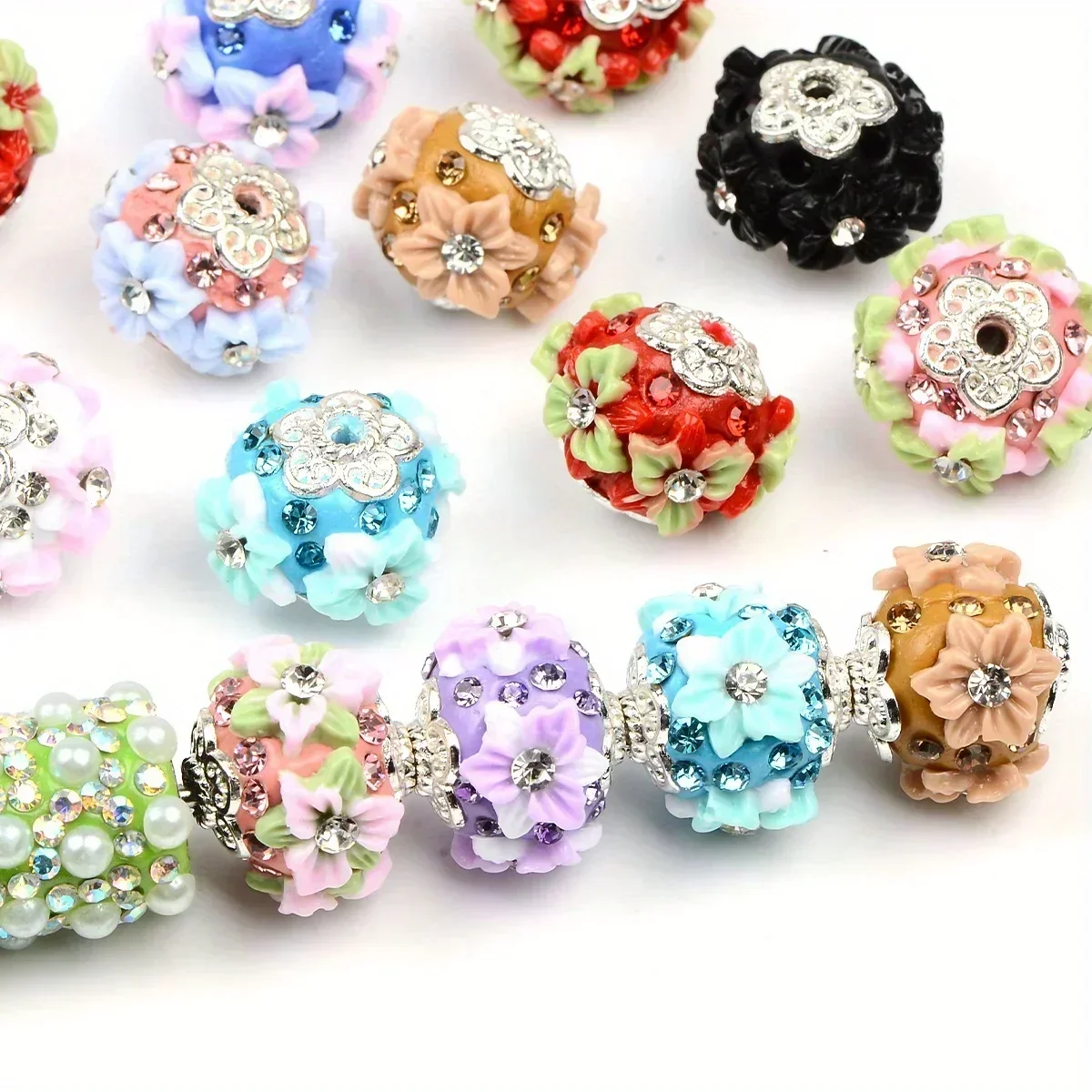 Perles en strass en forme de fleur de couleur aléatoire, 5/10 pièces, pour stylo, porte-clés, artisanat, fabrication de bijoux, décoration, accessoires artisanaux