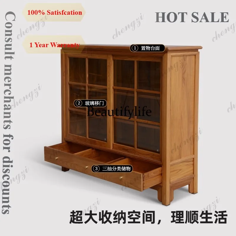 new Chinese floor-to-ceiling wine cabinet tenon and mortise integrated locker display cabinet solid wood
