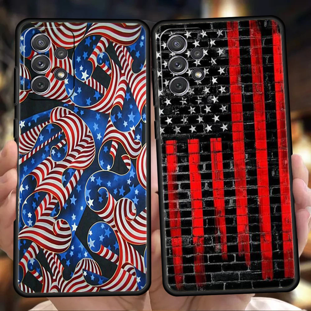 Phone Case for Samsung Galaxy A13 A15 A17 A22 A23 A25 A31 A32 A33 A35 A41 A51 A52 A55 5G Soft TPU Shell America Flag Graphic Bag