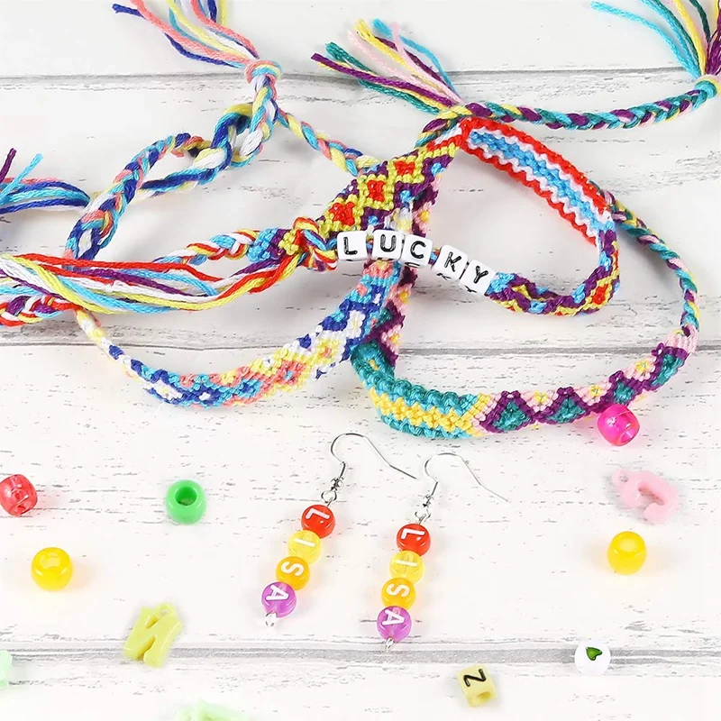 Kit de pulsera de la Amistad de 12 estilos con cuentas de cuerda y letras, hilo de bordar de Color, cordón elástico, disco trenzado, hallazgos para