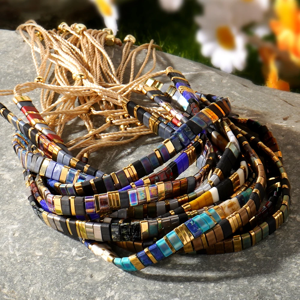 Go2boho جديد البوهيمي تيلا الخرز سوار اليدوية خرز زاهي الألوان المنسوجة قابل للتعديل مجوهرات ساخنة هدايا عيد الميلاد لصديق #2
