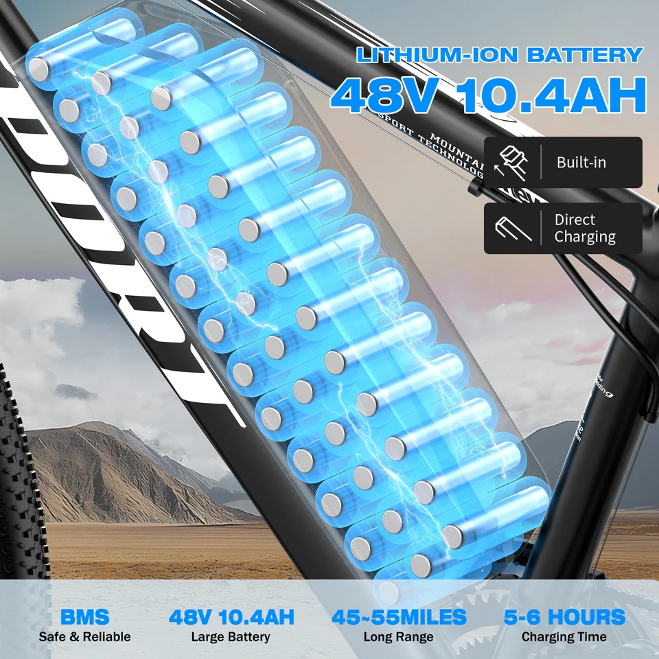 ASKGO Adult Mountain Electric Bike, 1500W Peak Motor, 25MPH Max Speed, Max 30° Climbing Capacity, 55 Miles Range, 7-Speed Gearshift, 48V 10.4Ah Removable Battery, 26" All-Terrain Electric Bicycle for Commute, UL2849 Certified image 4