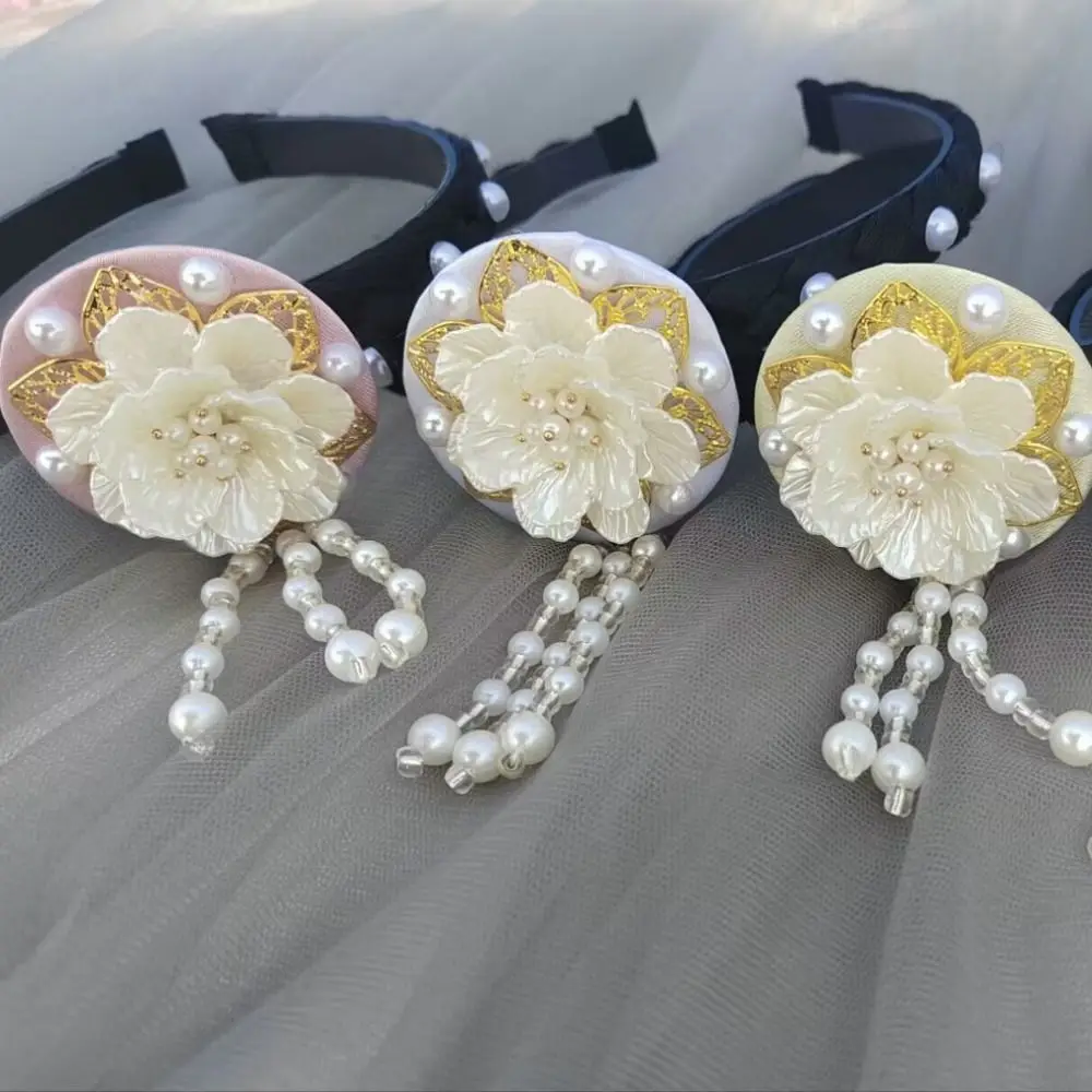 

Retro Flower Korean Headband Tassel Pearl Hanbok Hairband Beaded Headdress Stage Dance Hair Hoop Hanfu Accessories