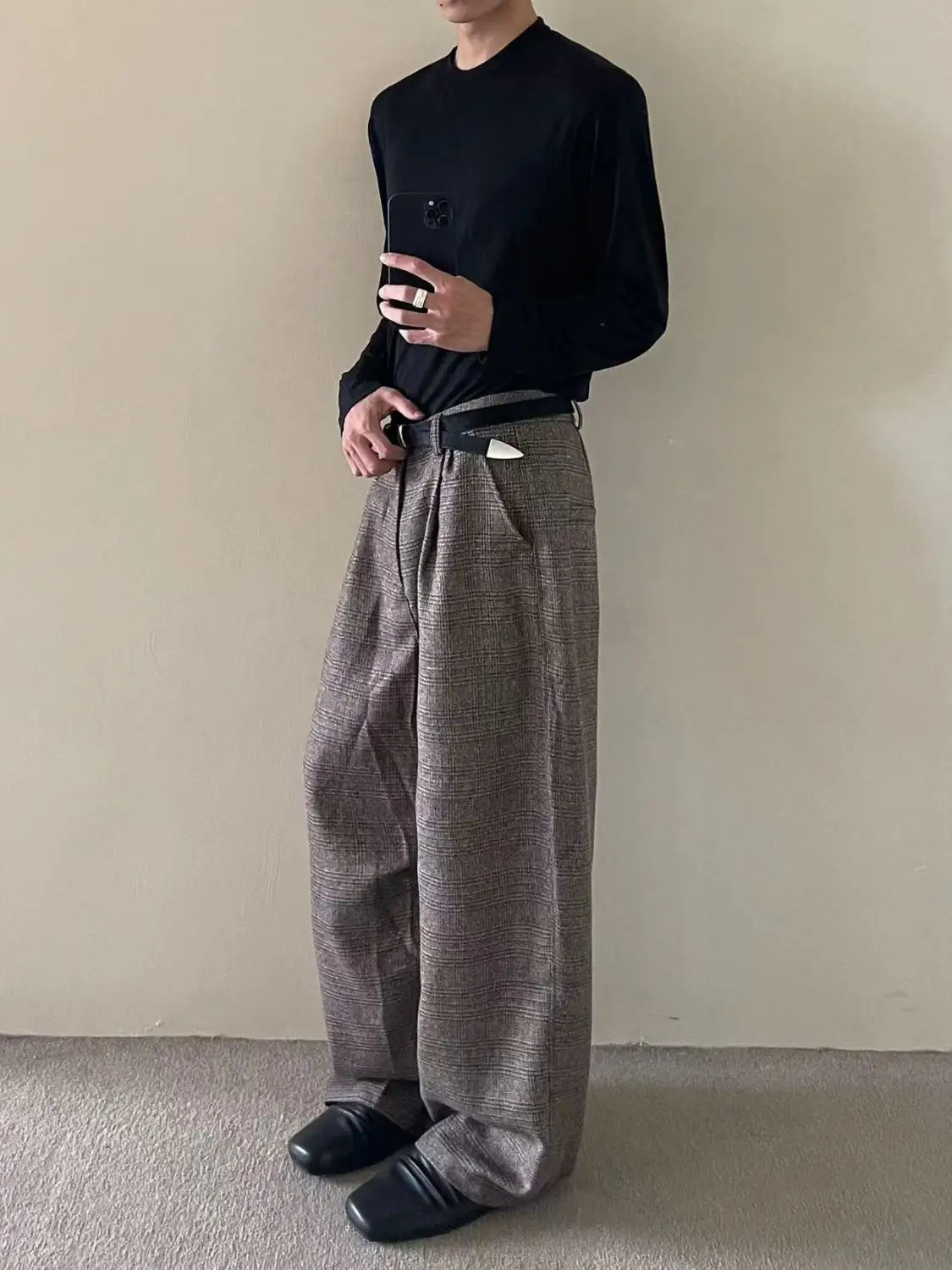 Men's Retro Grey Casual Suit Pants Spring Commuting Style Bottom Vintage Cool Boy Sweatpants Male High Waist Trousers